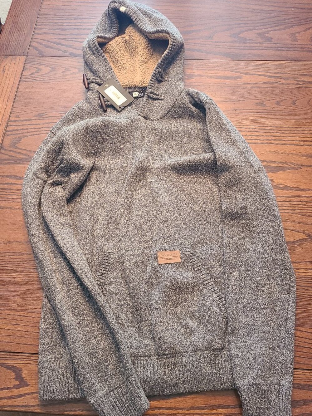 NWT Rip Curl Sherpa-Lined Toggle Knit Hoodie Sweater Charcoal Grey Marle XL